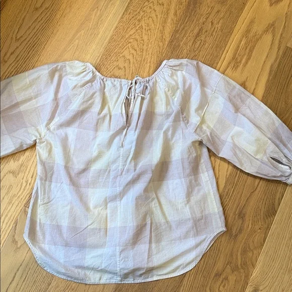 *Everlane The Ruched Air Blouse in Toffee Plaid Women’s Sz 6 Lightweight Neutral - Picture 6 of 7